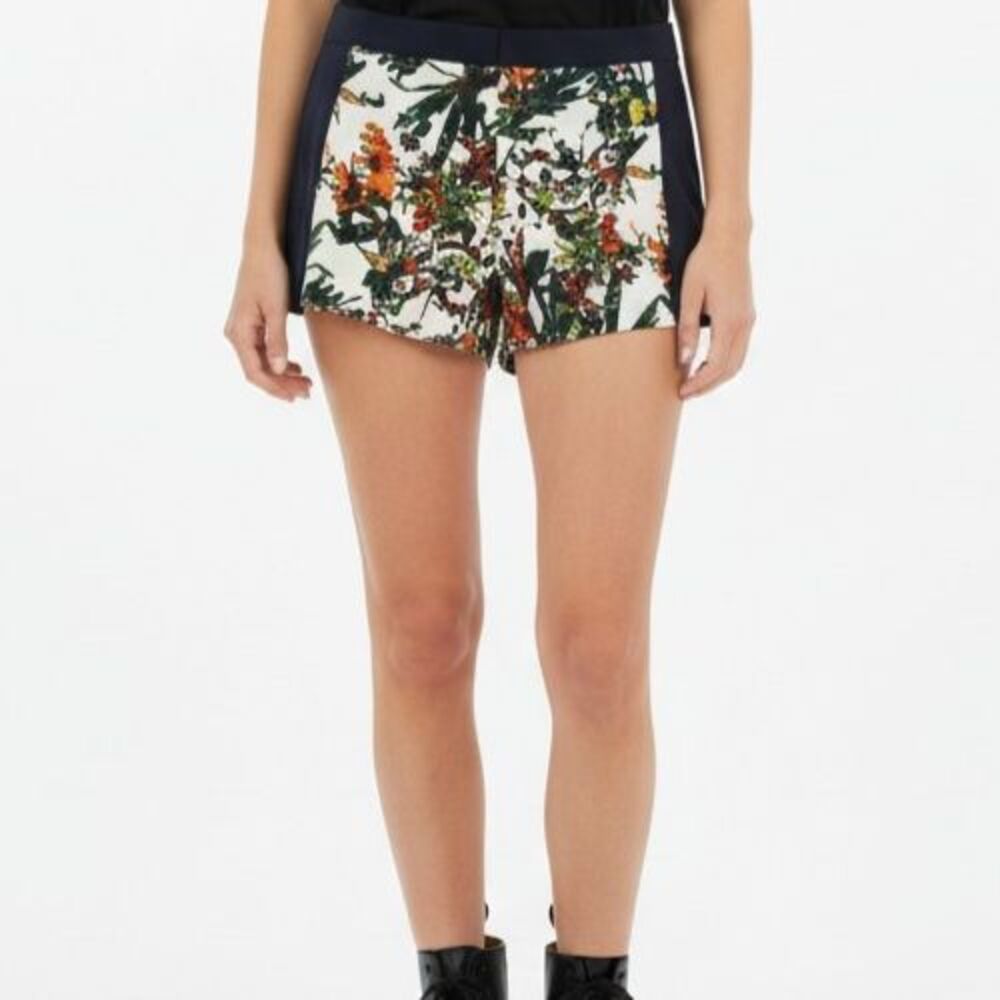 Club Monaco Shorts Women 6 Black Tropical Floral Colorblock Flat Front